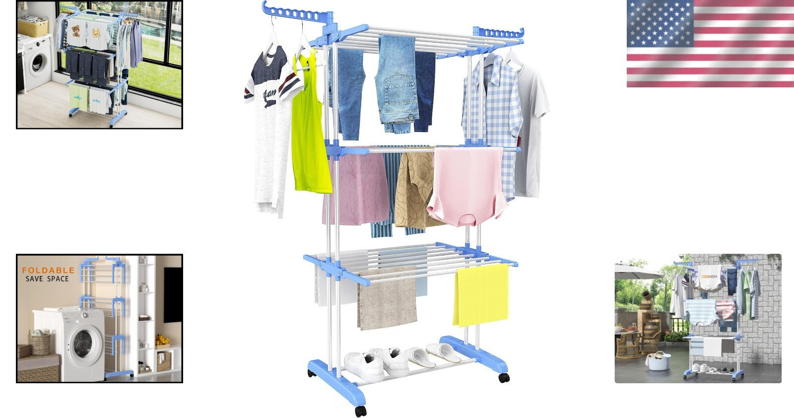 Durable Large Folding Drying Rack with Castors - Organize Laundry with Ease