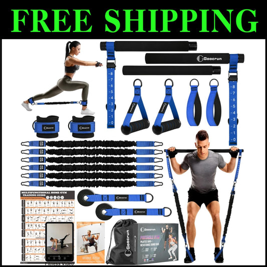 Portable Pilates Bar Kit with Adjustable Resistance Bands for Full-Body Workouts