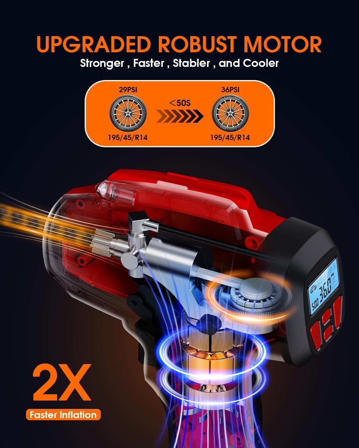 Field-Ready Tire Air Pump - Digital Pressure Gauge, 160 PSI & Dual Power Supply