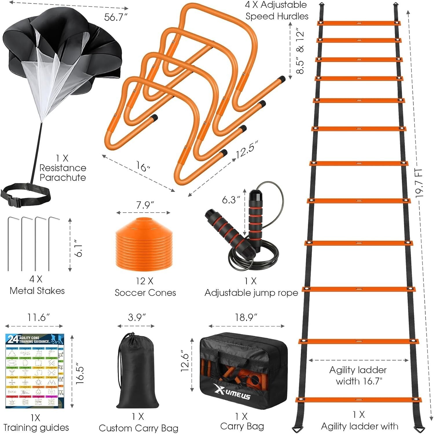 20ft Agility Ladder Set with Adjustable Hurdles & Jump Rope for All Levels