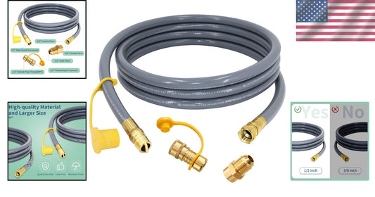 Heavy-Duty 12ft 1/2 Inch Natural Gas Hose with Quality Brass Fittings for Grills