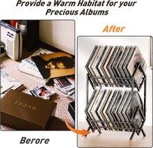 Load image into Gallery viewer, Stylish 2-Tier Vinyl Record Storage Rack for 200 Albums - Matte Black Finish