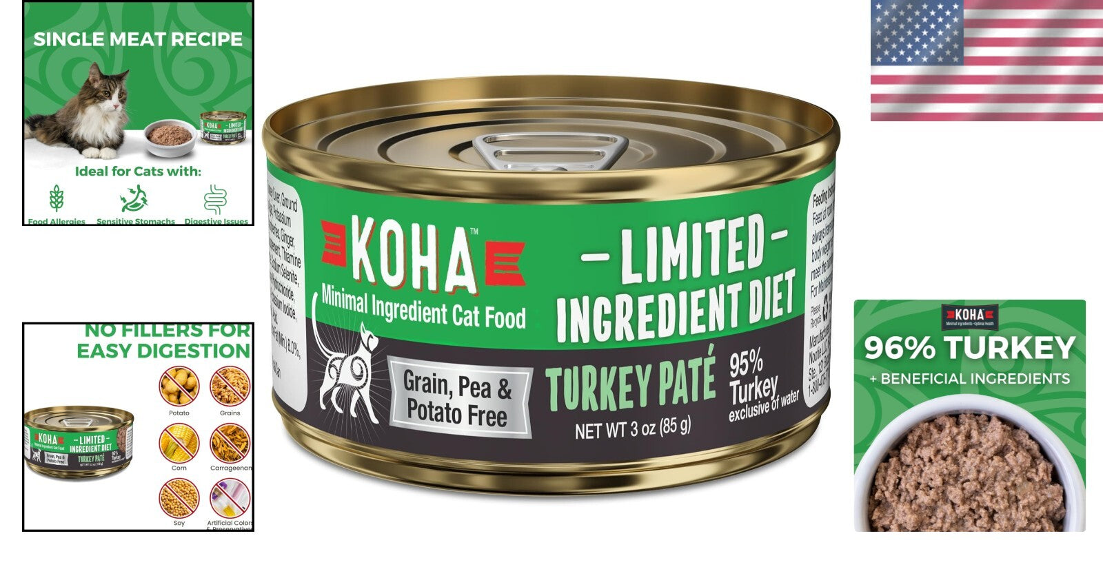 Grain-Free Turkey Pate Cat Food - Limited Ingredient Diet for Sensitive Stomachs