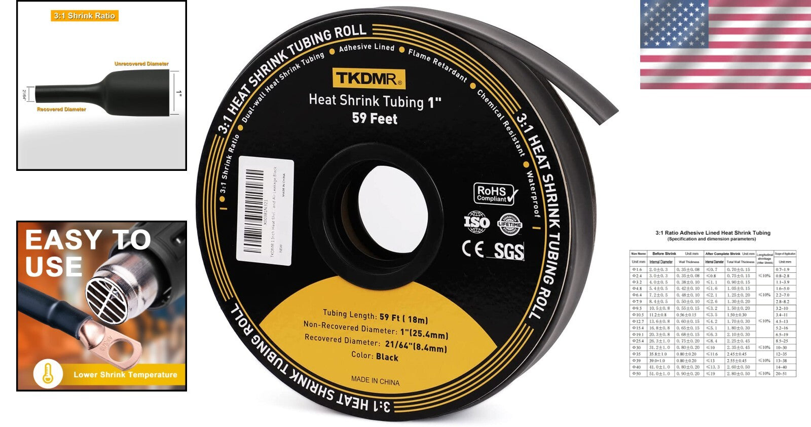 Adhesive-Lined 59 Ft Heat Shrink Tubing - 1" for Enhanced Electrical Insulation
