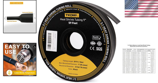 Adhesive-Lined 59 Ft Heat Shrink Tubing - 1" for Enhanced Electrical Insulation