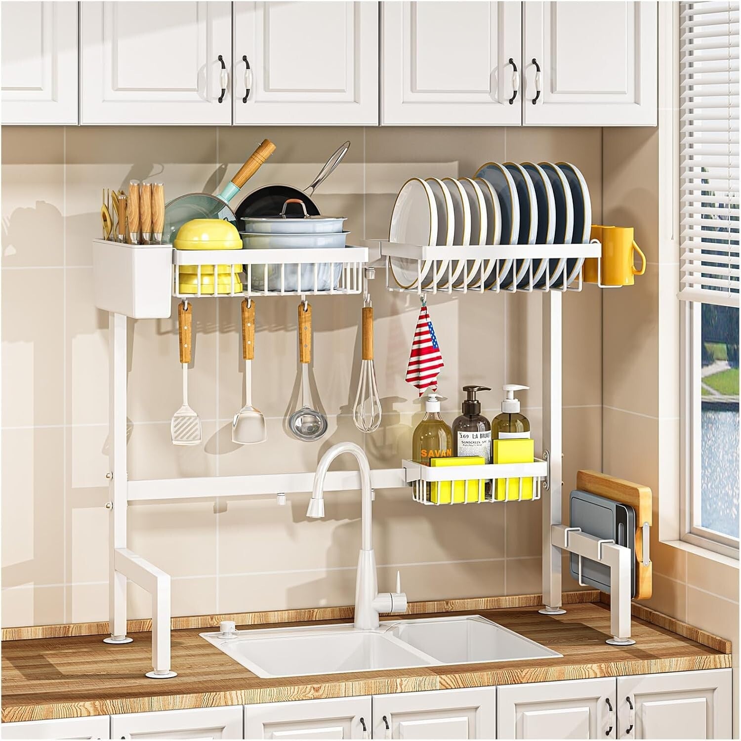 Elegant White Over Sink Dish Drying Rack - Rust Resistant, Space Saving Design