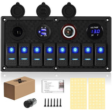 Load image into Gallery viewer, Versatile Waterproof Switch Panel with 8 Rocker Switches and Dual USB Ports