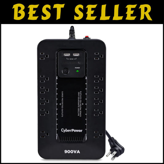 900VA/500W Uninterruptible Power Supply with USB Charging - Space-Saving Design