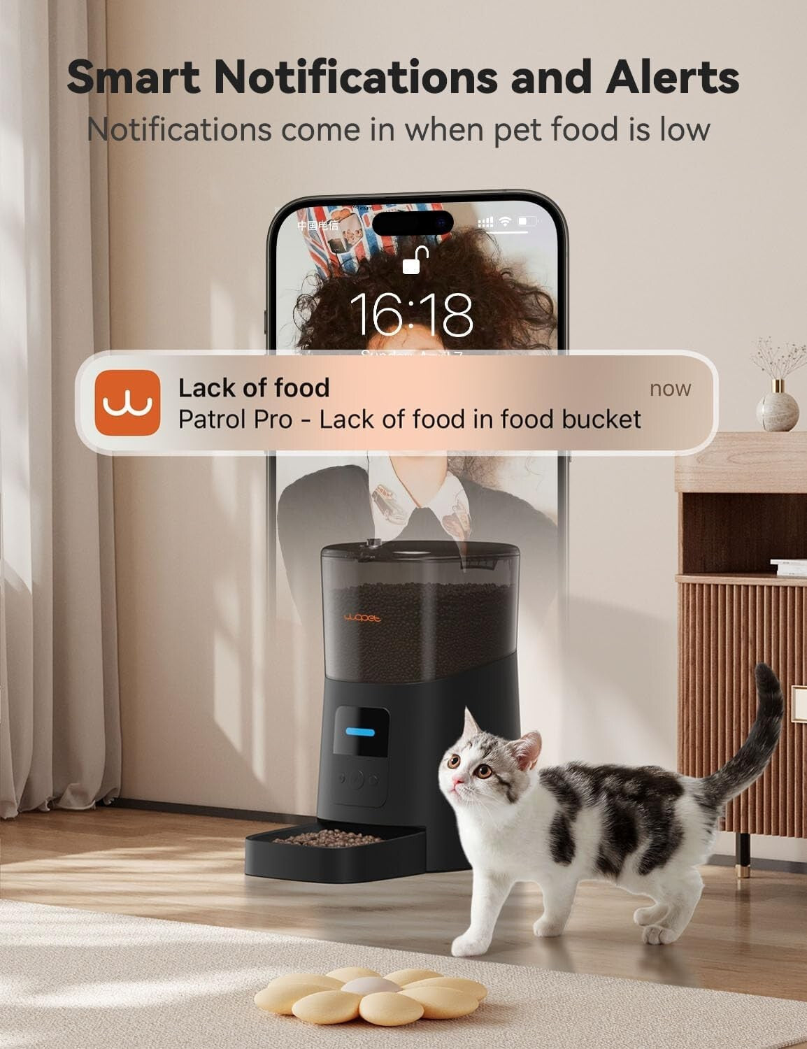 Smart Cat and Dog Feeder - 6L Automatic with Low Food Sensor & 15 Meals/Day
