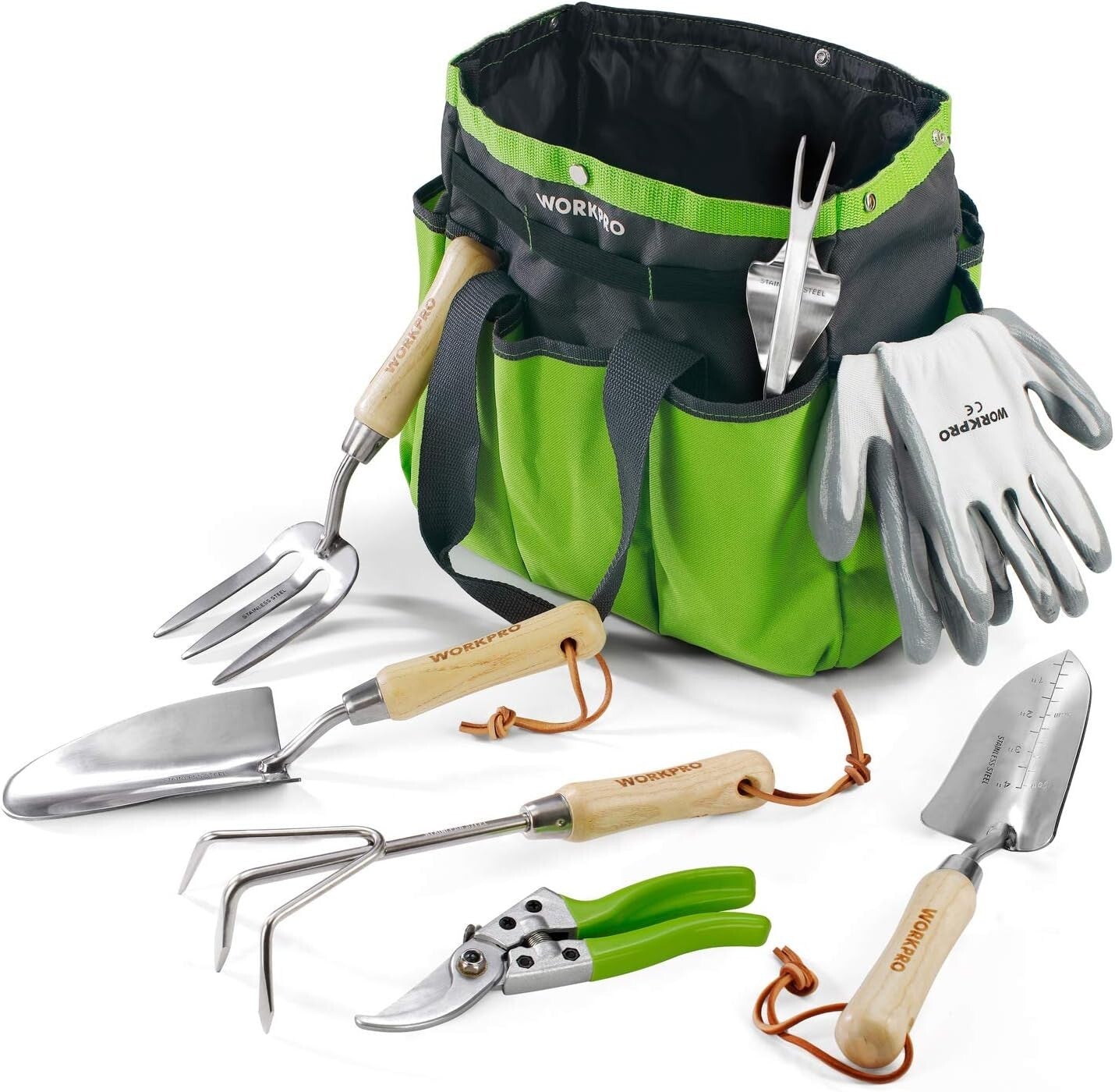 Professional Stainless Steel Gardening Tool Kit with Wooden Handles & Tote Bag