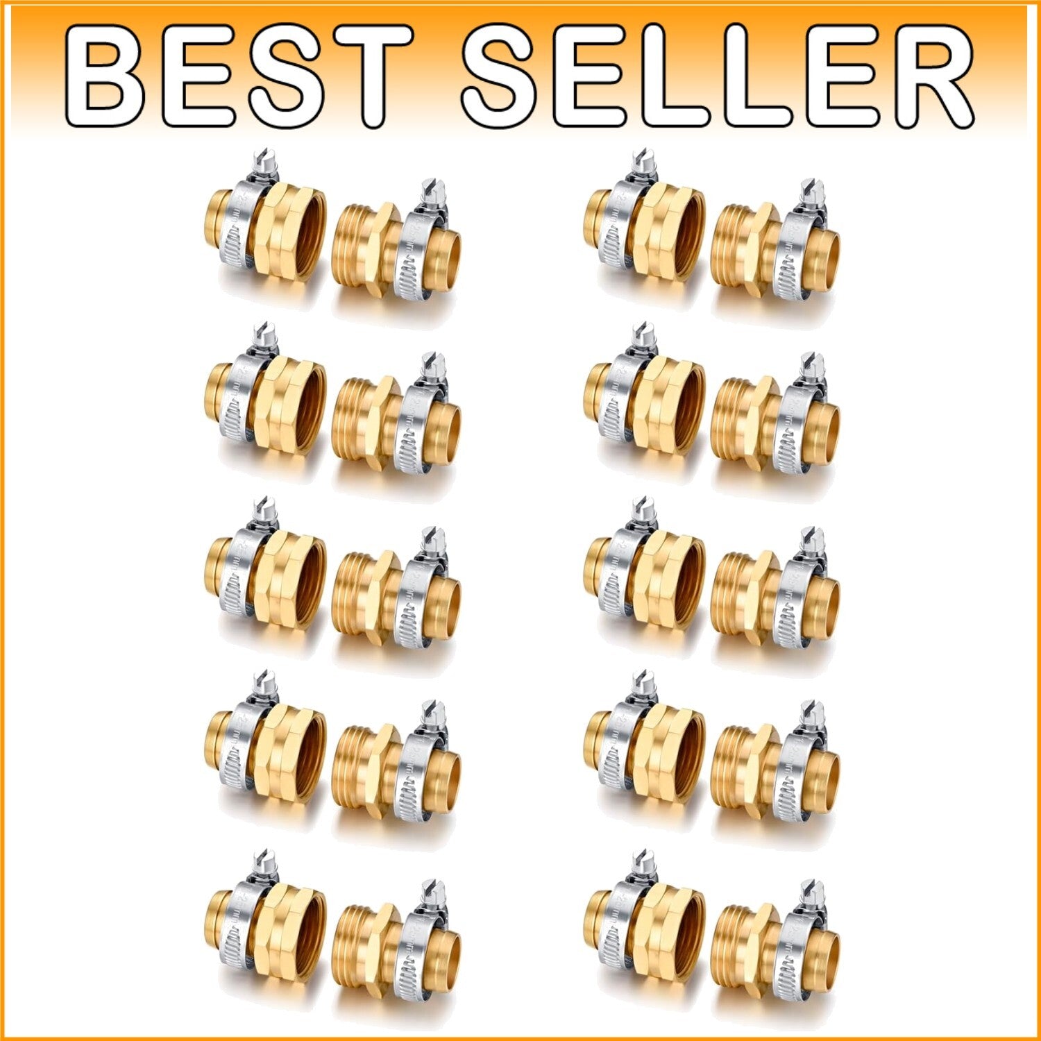 Durable Brass Garden Hose Repair Connector Set - 10 Male & 10 Female Fittings