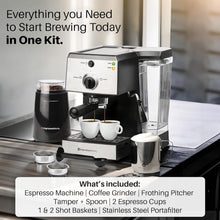 Load image into Gallery viewer, Professional Espresso Machine with Grinder &amp; Milk Frothing Cup - 7-Piece Bundle