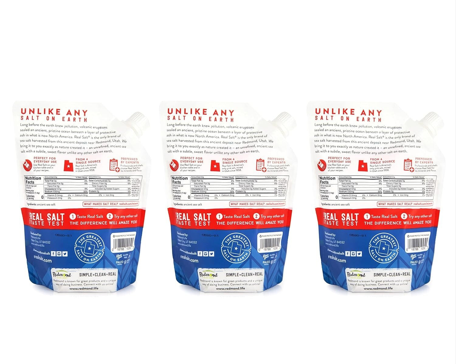 16 Oz Pouch 3 Pack - Real Salt, Unrefined Mineral Sea Salt with Trace Nutrients