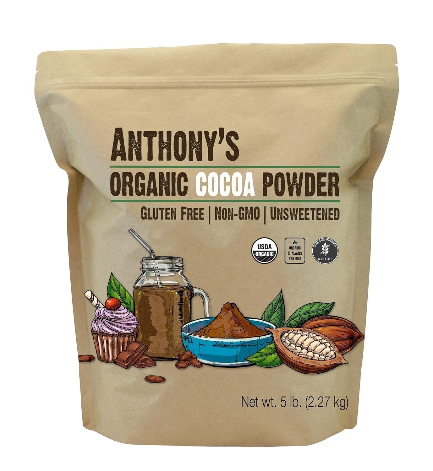 5 lb Batch Tested Organic Raw Cocoa Powder - Perfect for Baking & Smoothies