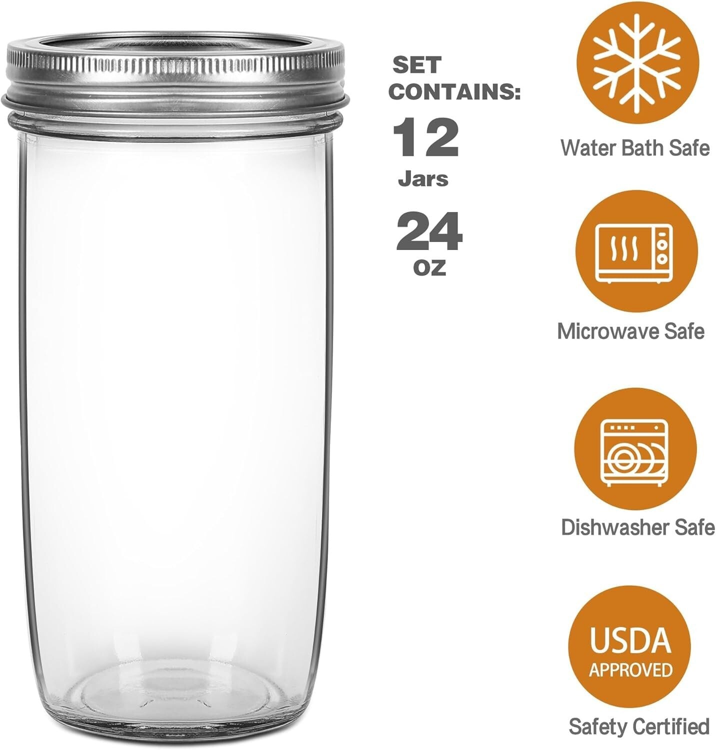 Durable Lead-Free 24oz Glass Jars - 12 Pack with Airtight Lids for Food Storage