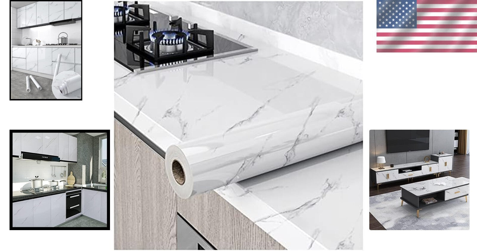 Elegant Gray/White Glossy Marble Self-Adhesive Wallpaper for Effortless Style