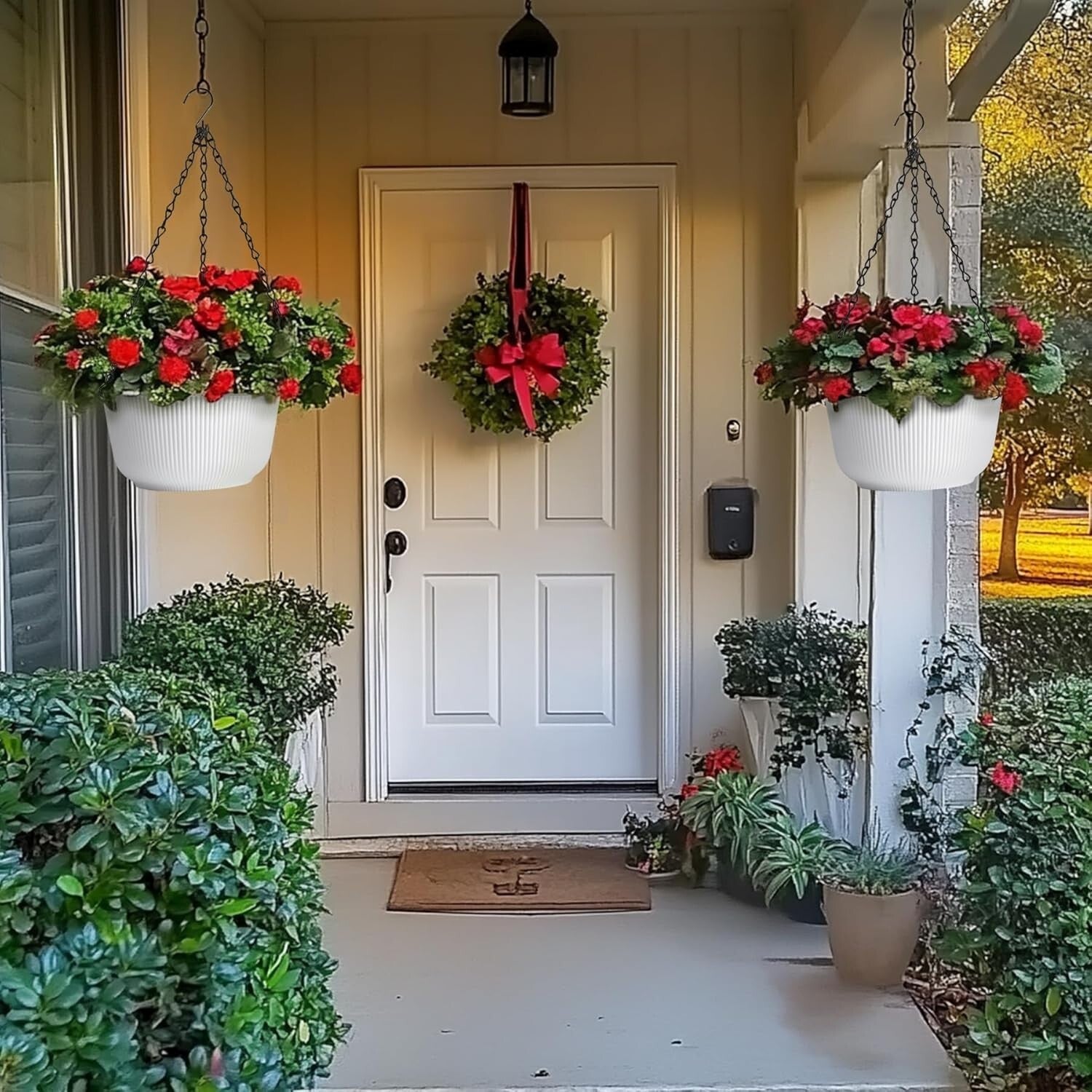 Elegant 12 Inch White Hanging Flower Pots with Drainage for Modern Spaces
