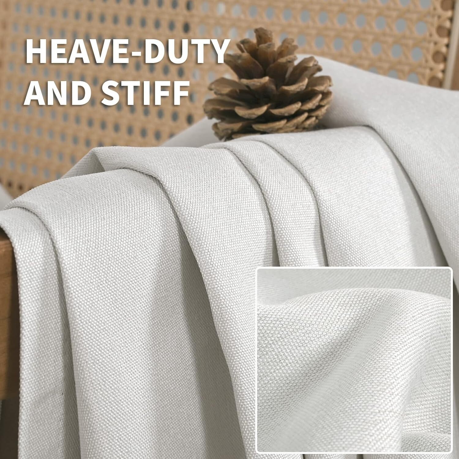 Thermal Insulated Off White Blackout Curtains - 2 Panels 45" Length Each