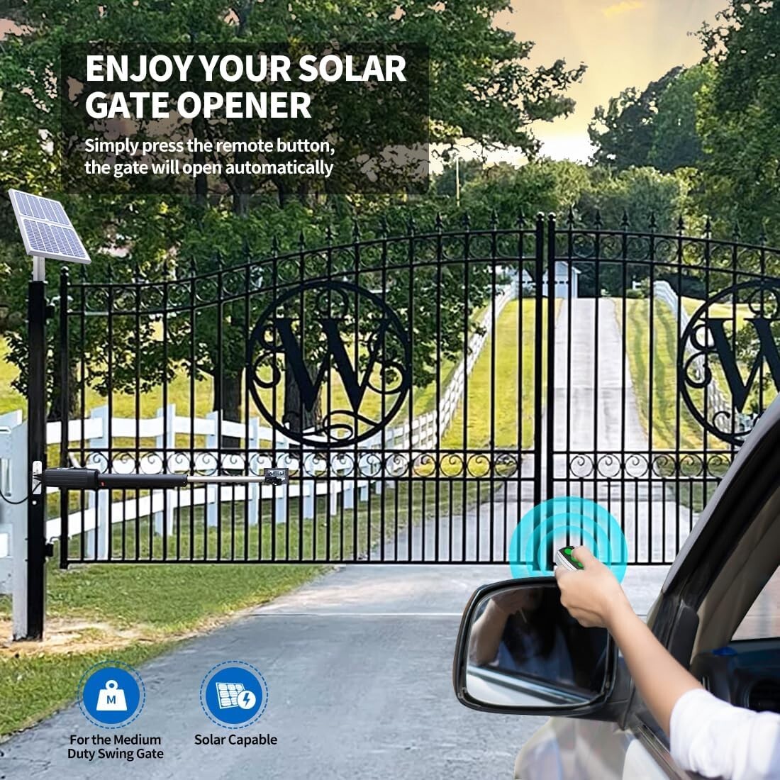 Dual Swing Gate Opener Kit with Solar Power - Easy Install & Strong Performance