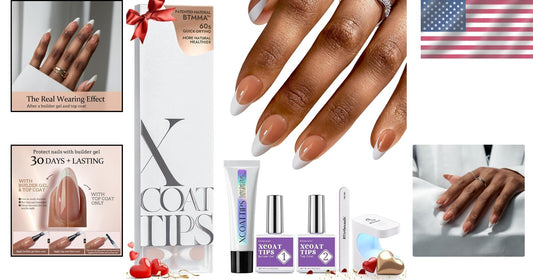 Elegant Brown Almond French Tip Press On Nails Kit - Easy DIY Nail Art