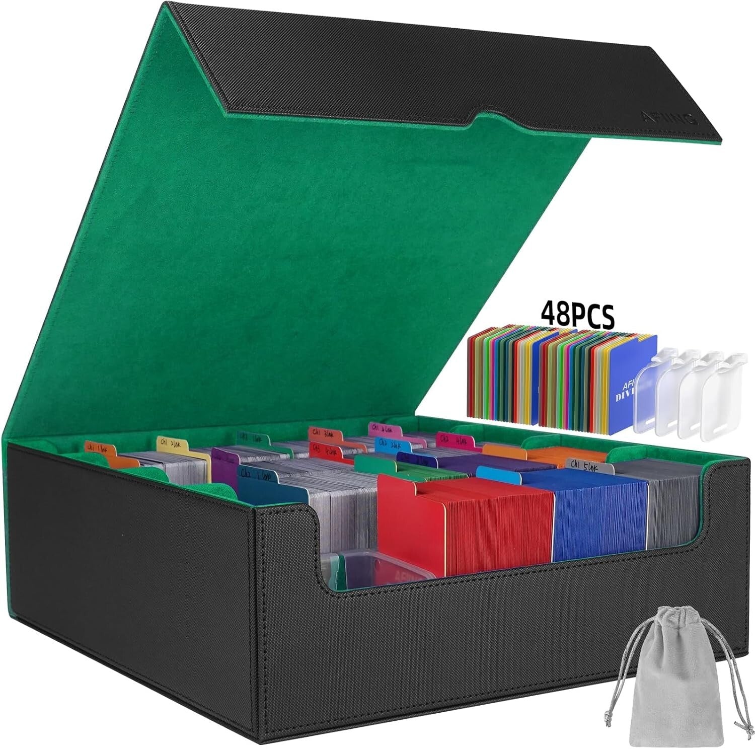 Elegant PU Leather Trading Card Case with 48 Dividers & Dustproof Protection