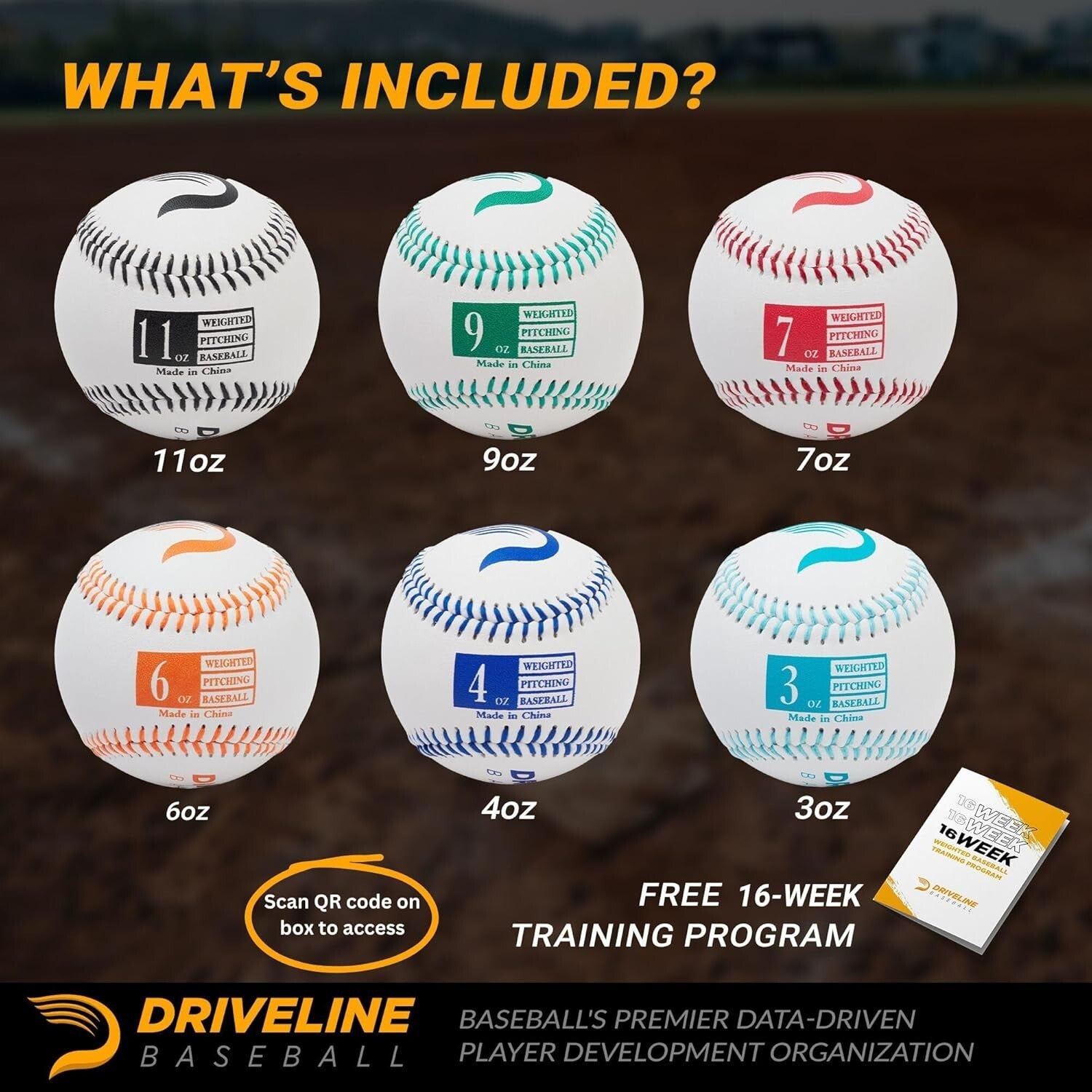 6-Piece Real Leather Weighted Pitching Balls Set with 16-Week Training Program