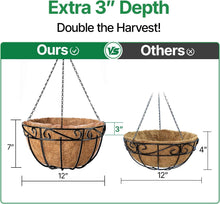 Load image into Gallery viewer, Versatile 12-Inch Black Metal Hanging Planters with Coco Fiber for Any Space
