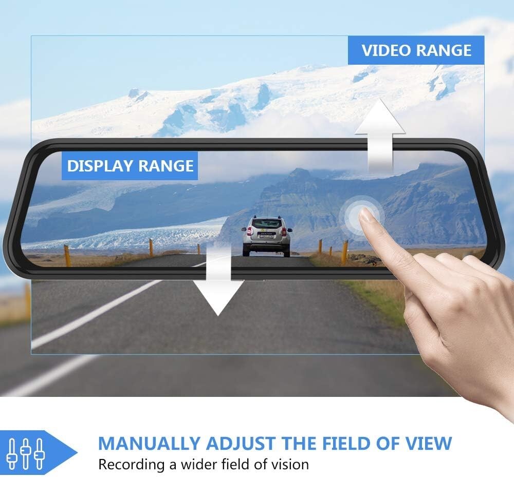 10-Inch Full HD Touchscreen Mirror Dash Cam - Waterproof Dual Lens with G-Sensor