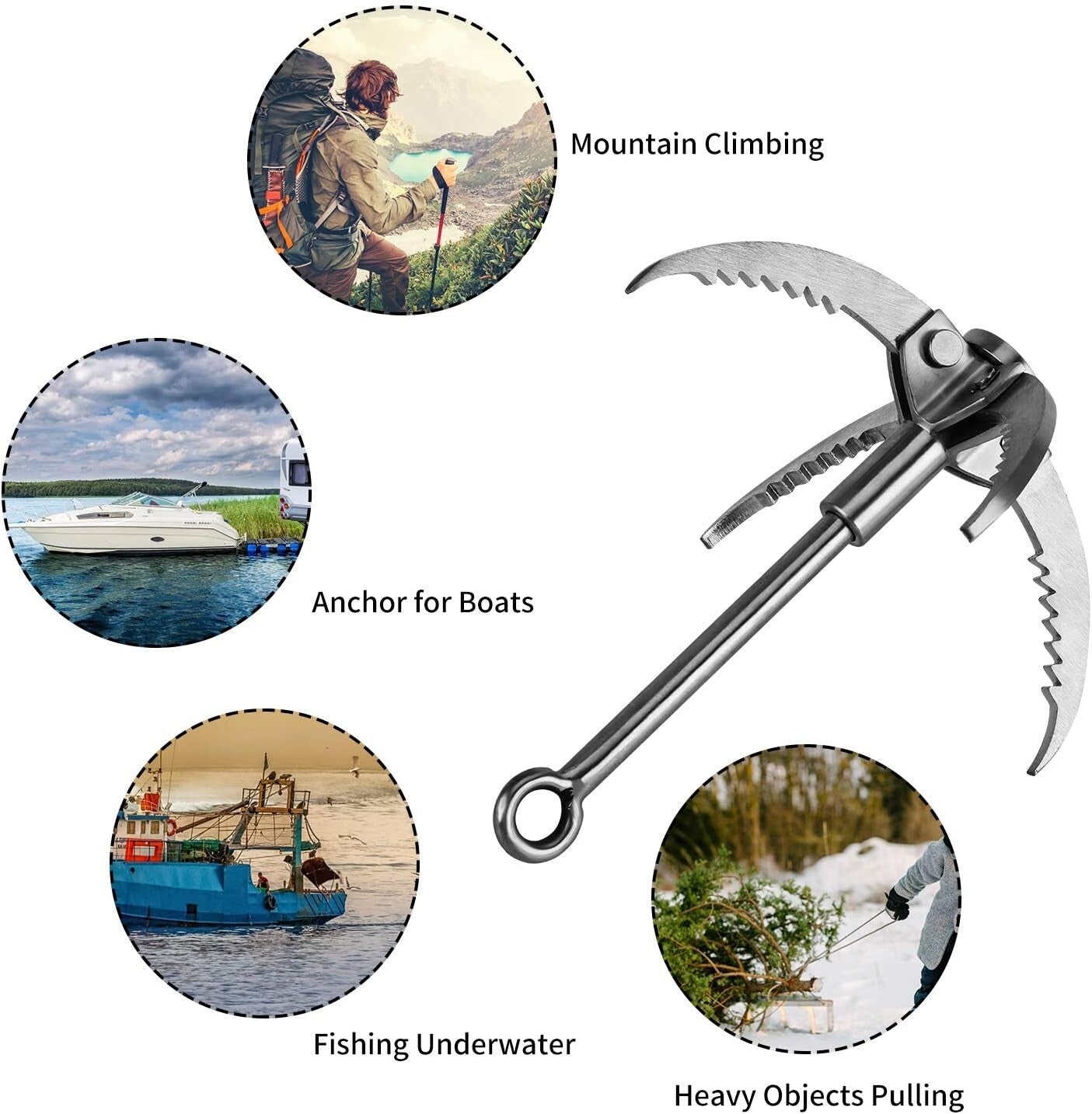 Durable Stainless Steel Grappling Hook with 4-Claw Design for Outdoor Adventures