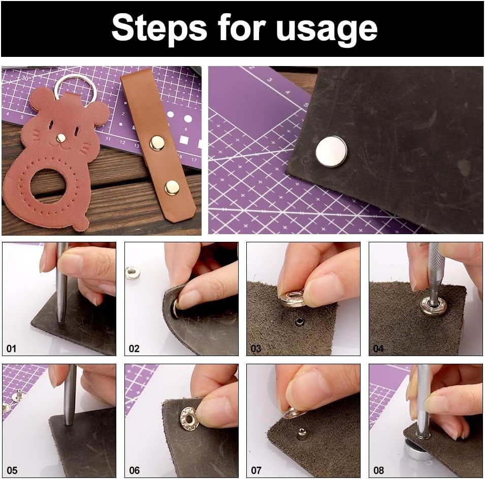 Adjustable Leather Craft Toolkit with Rivets, Punches, and Stamps - 183 Pieces