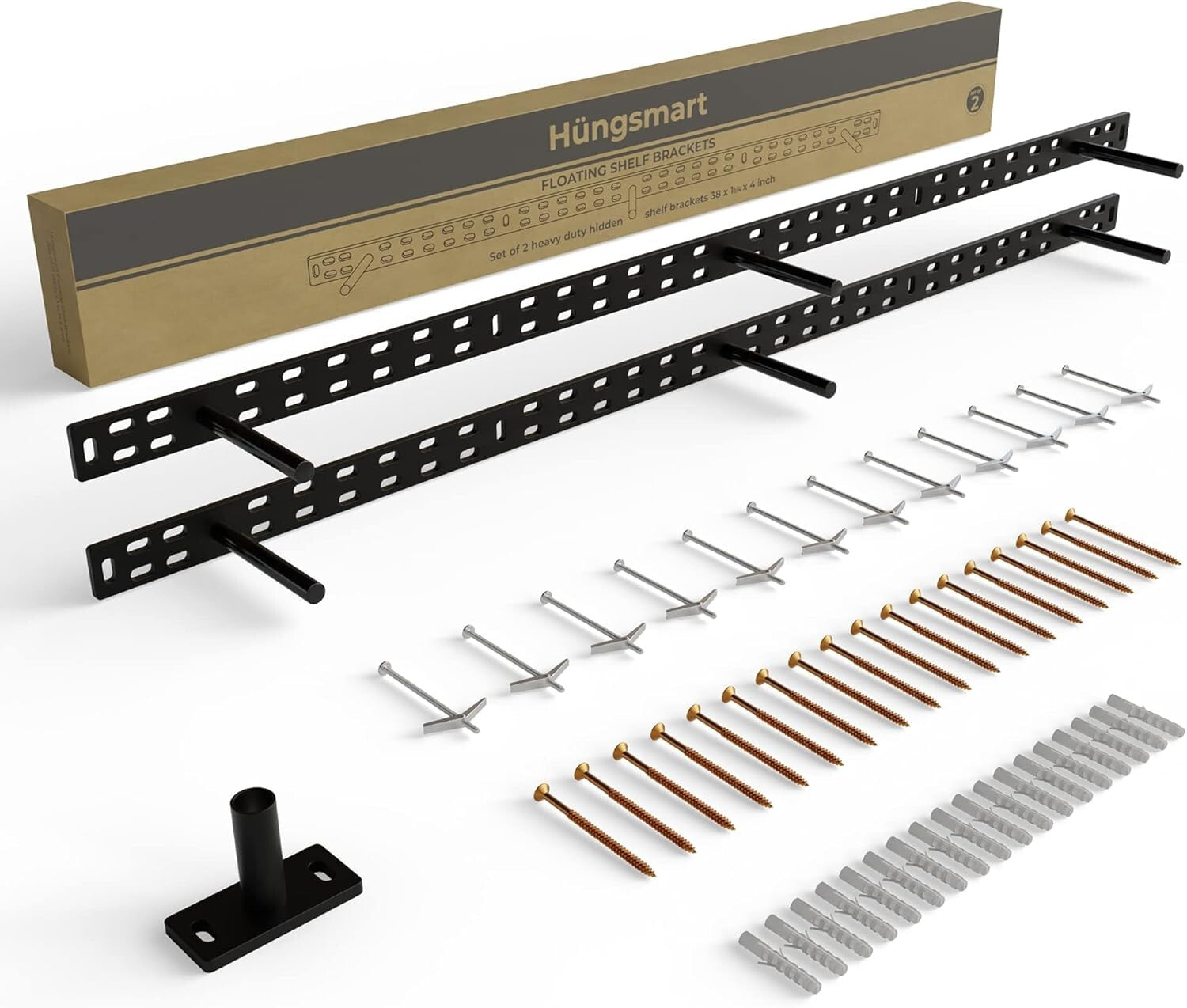 Complete Floating Shelf Bracket Set with Installation Hardware - 6 Inch Rods