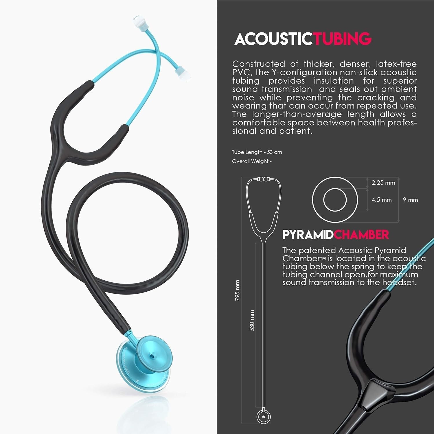 Acoustica Lightweight Dual Head Stethoscope for Doctors and Nurses - Aqua/Black