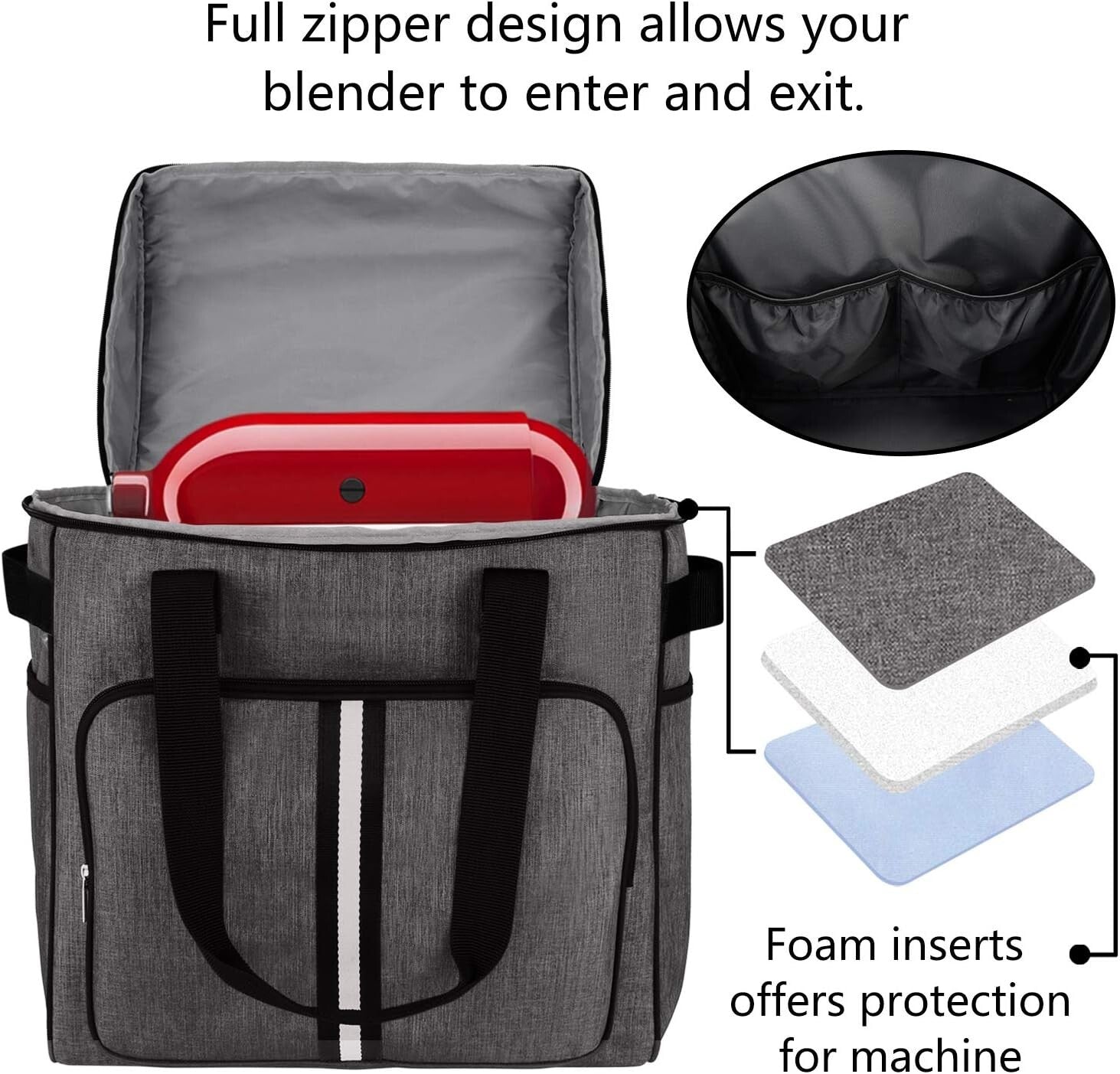 Ergonomic Kitchen Mixer Carrying Bag - Fits 6-8 Quart Mixers with Pockets