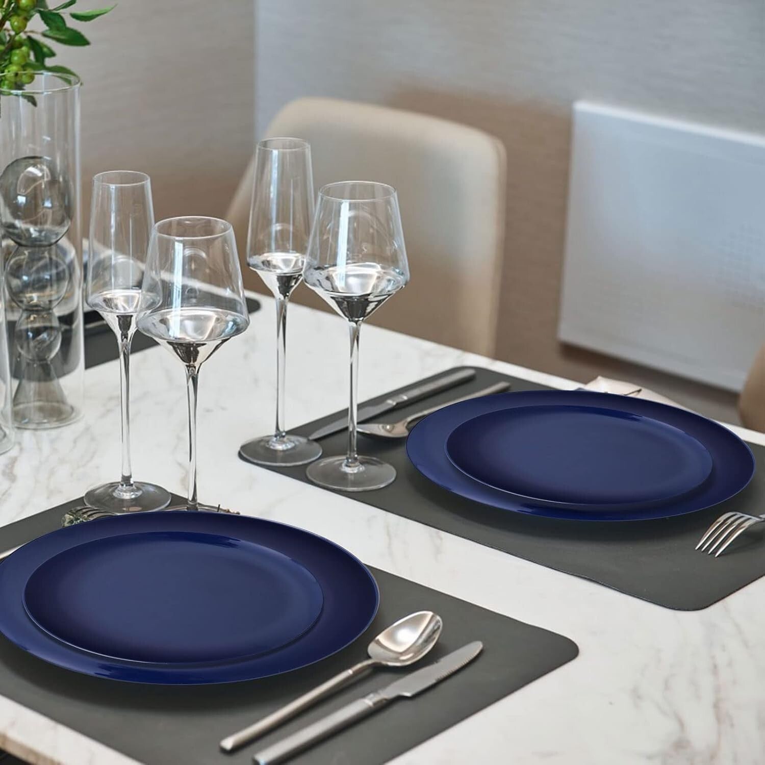 Durable 100PCS BPA-Free Blue Dinner & Dessert Plates - Perfect for Gatherings