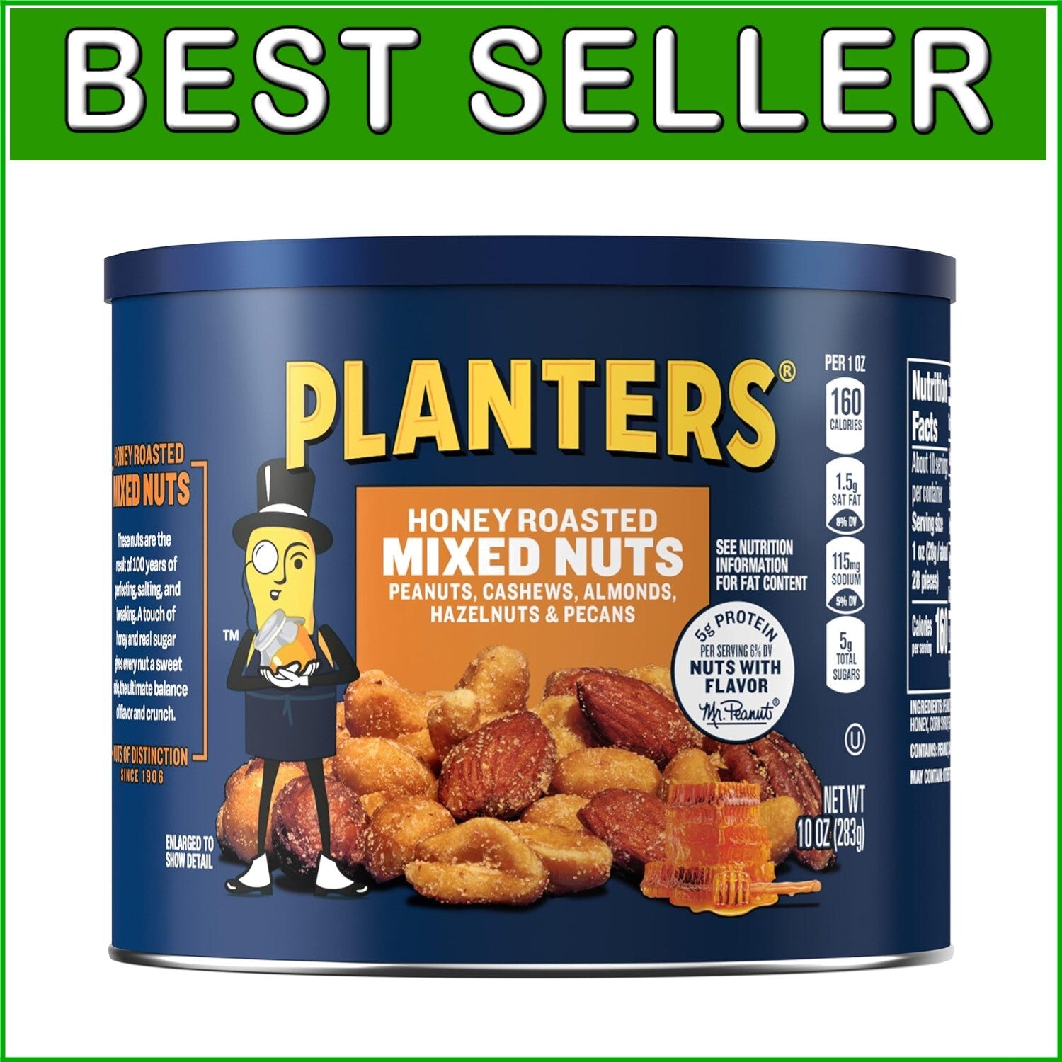 Crunchy Honey Roasted Mixed Nuts Canister - 5g Protein & 50% Less Sodium