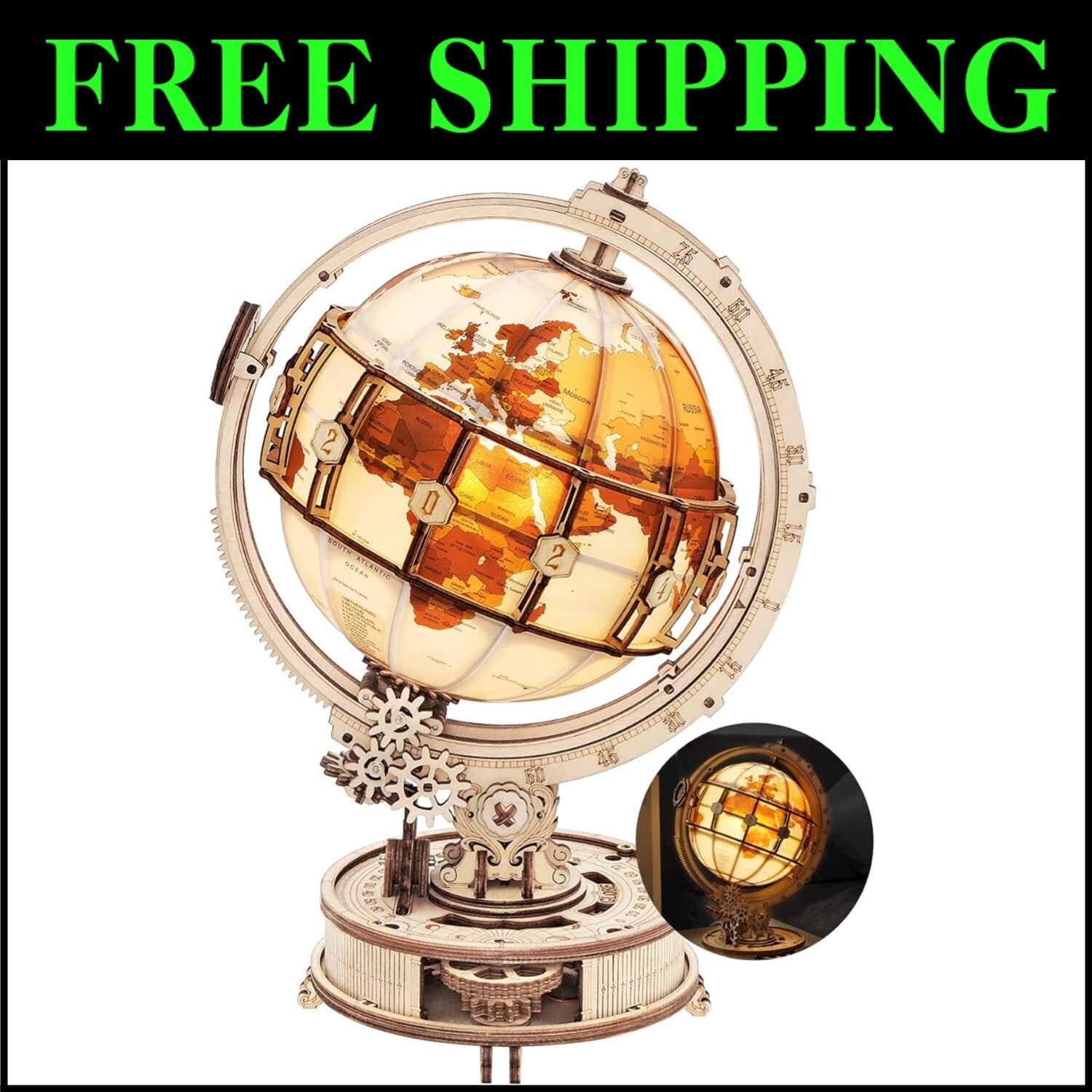 Educational 180pcs 3D Wooden Puzzle Globe with LED: Perfect for Home Decoration
