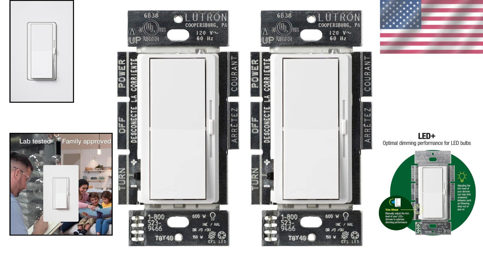 Diva LED+ Dimmer Switch - 2-Pack for Smooth Dimming of LED & Incandescent Bulbs