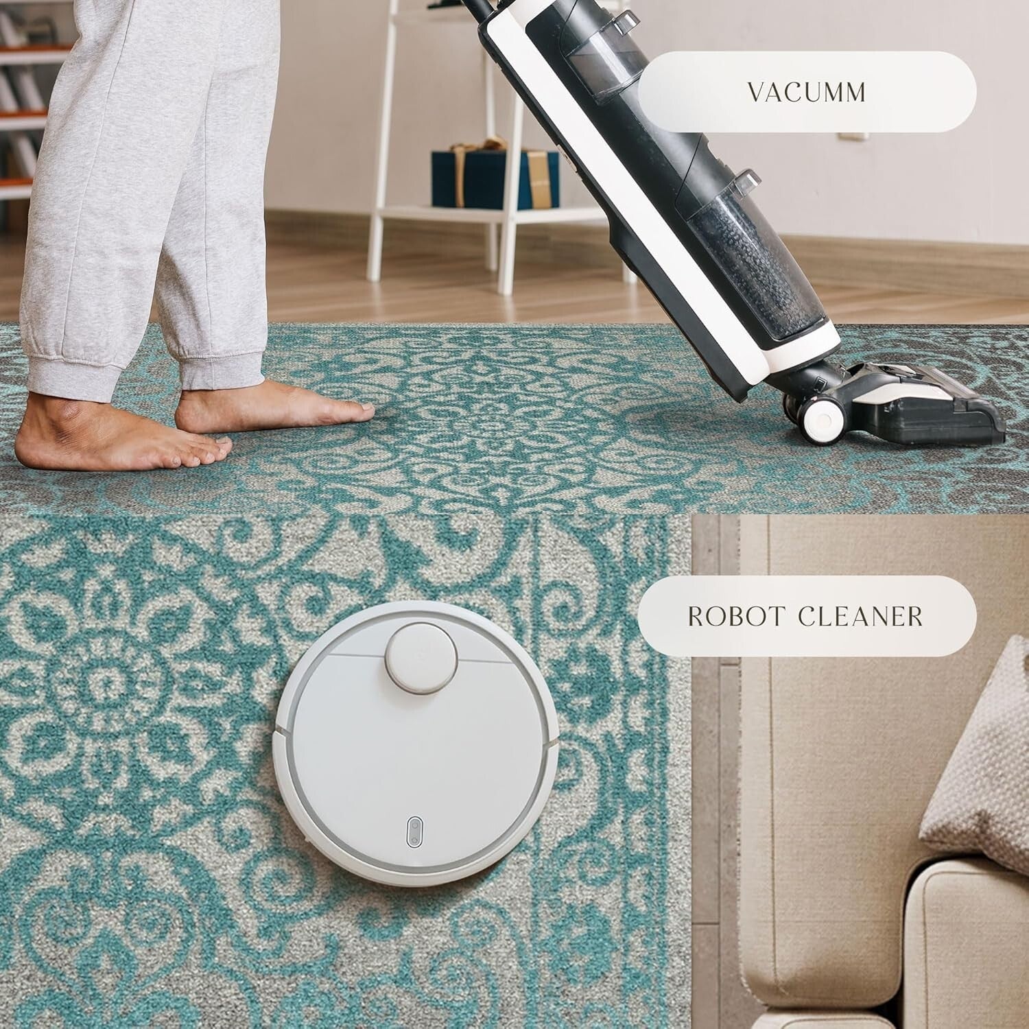 Stain-Resistant Blue/Grey Rug 5'x7' - Non-Slip & Stylish for Indoor Spaces