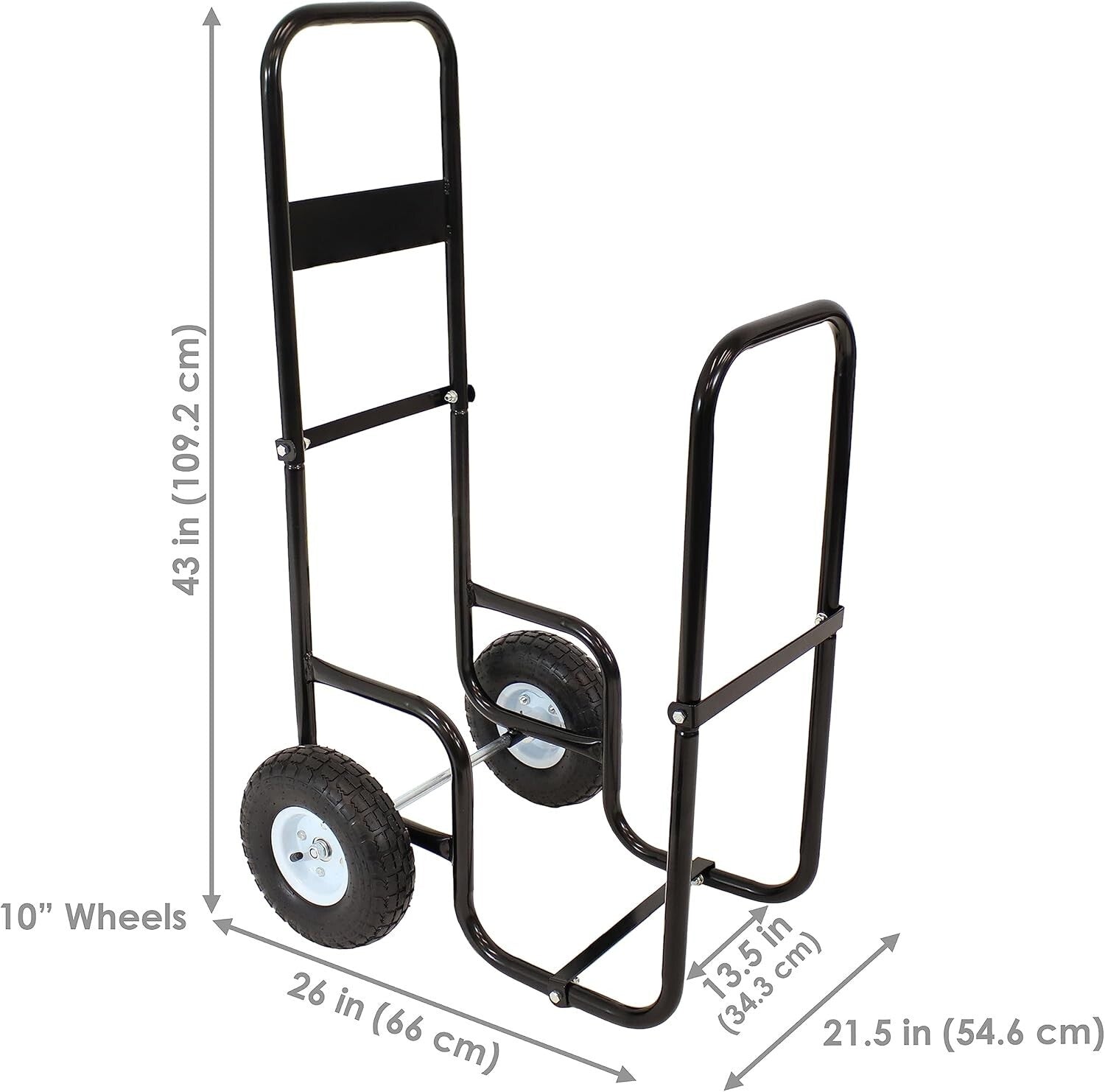 26" Black Steel Log Cart with Heavy-Duty Wheels for Effortless Firewood Handling