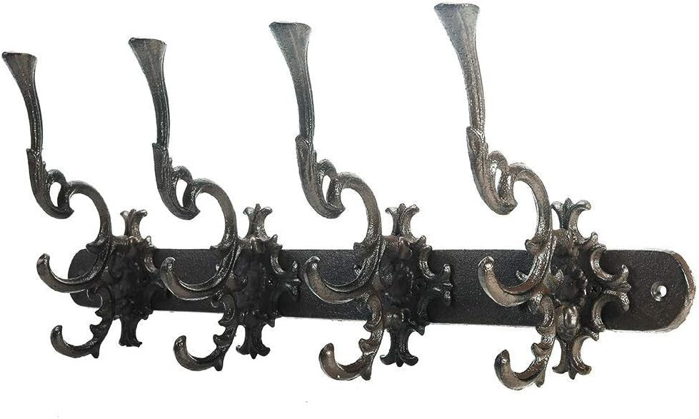 Antique Finish Cast Iron Wall Rack with 12 Hooks - Perfect for Home Organization