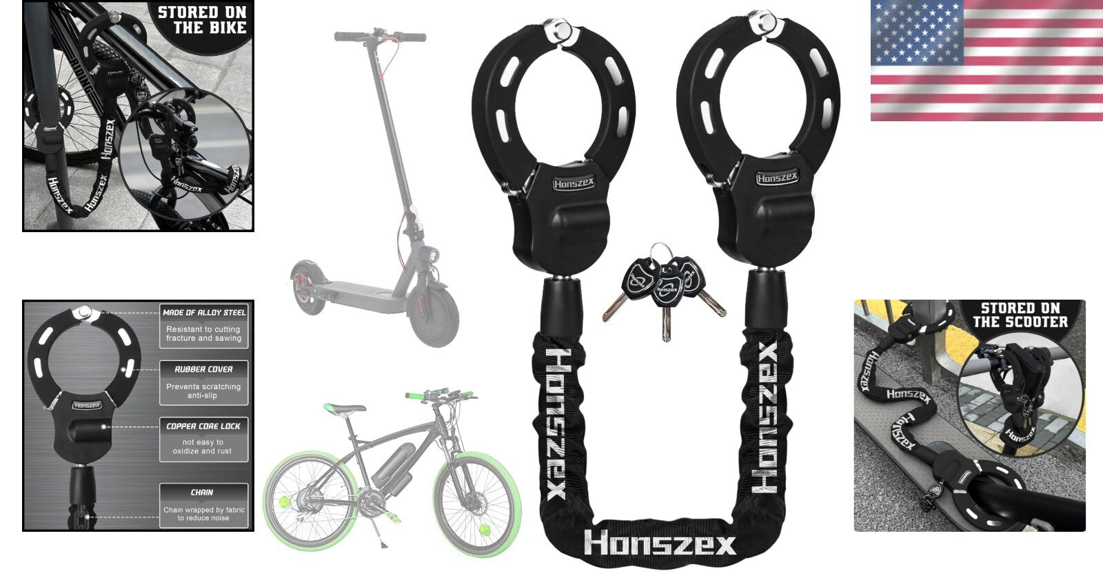 High Security Scratch-Resistant Electric Scooter Lock with Heavy Duty Chain