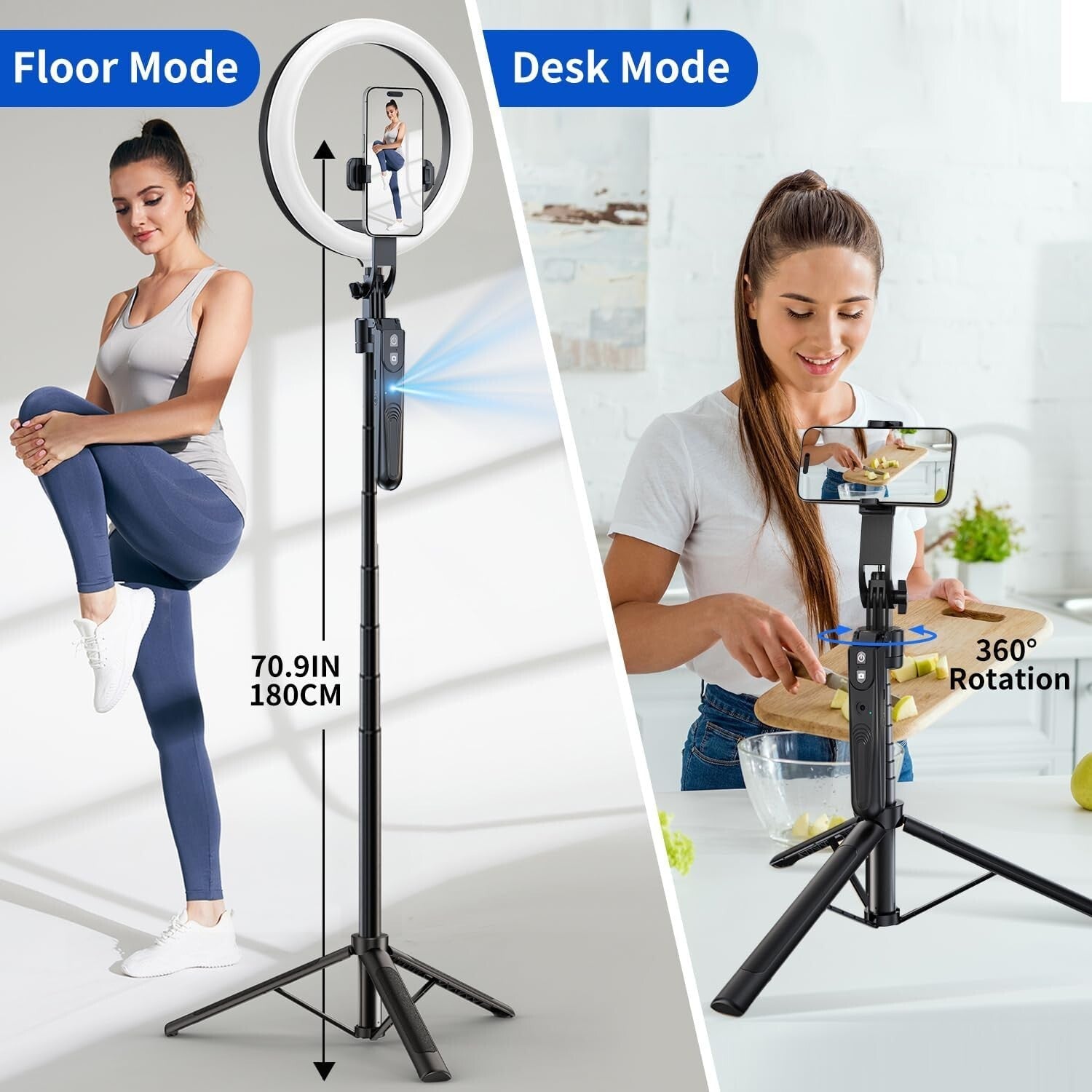Versatile 2-in-1 Tripod with Face Tracking and 10" Ring Light for Live Streaming