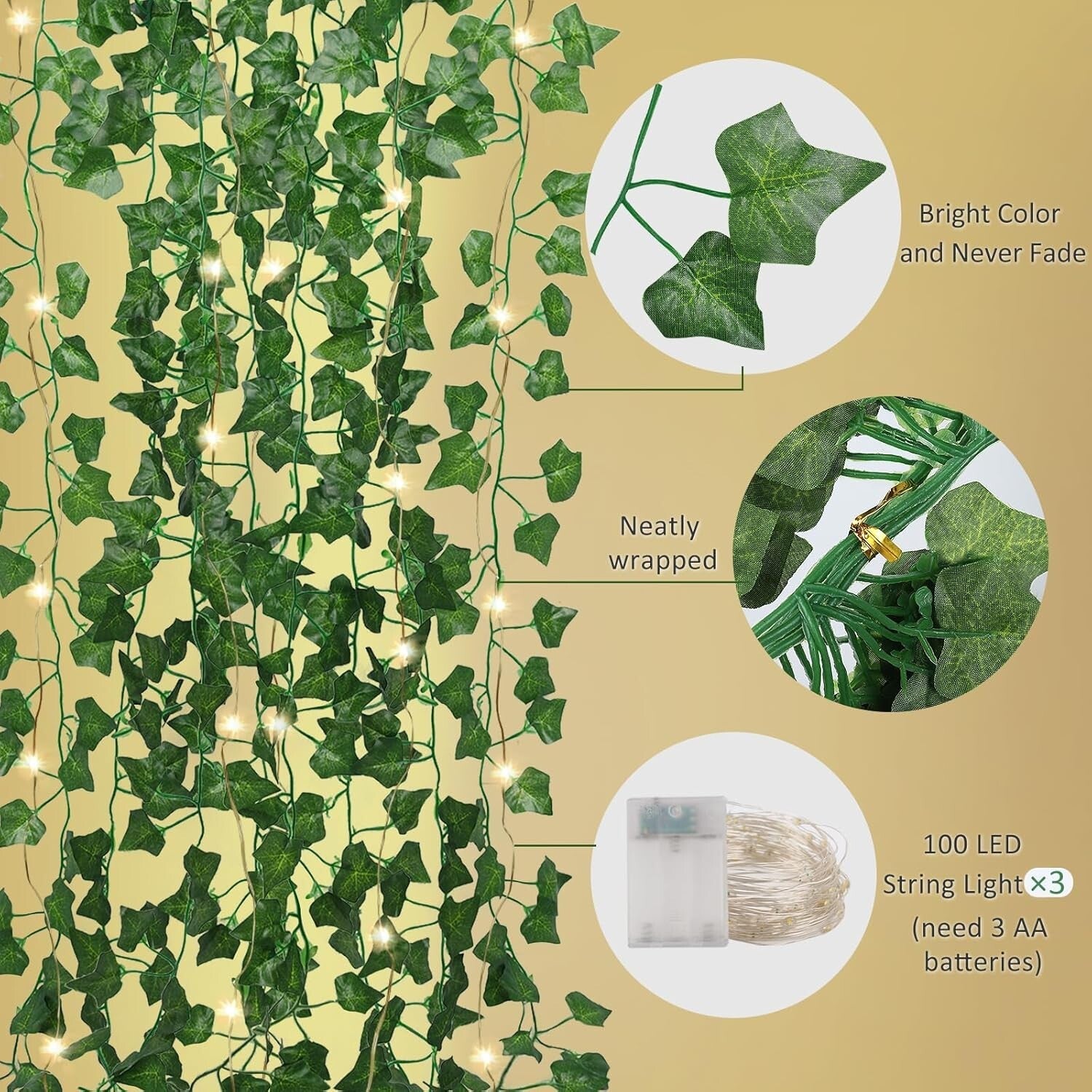 Enchanting Hanging Ivy Vines with LED Lights - 36 Pack for Indoor & Outdoor Use