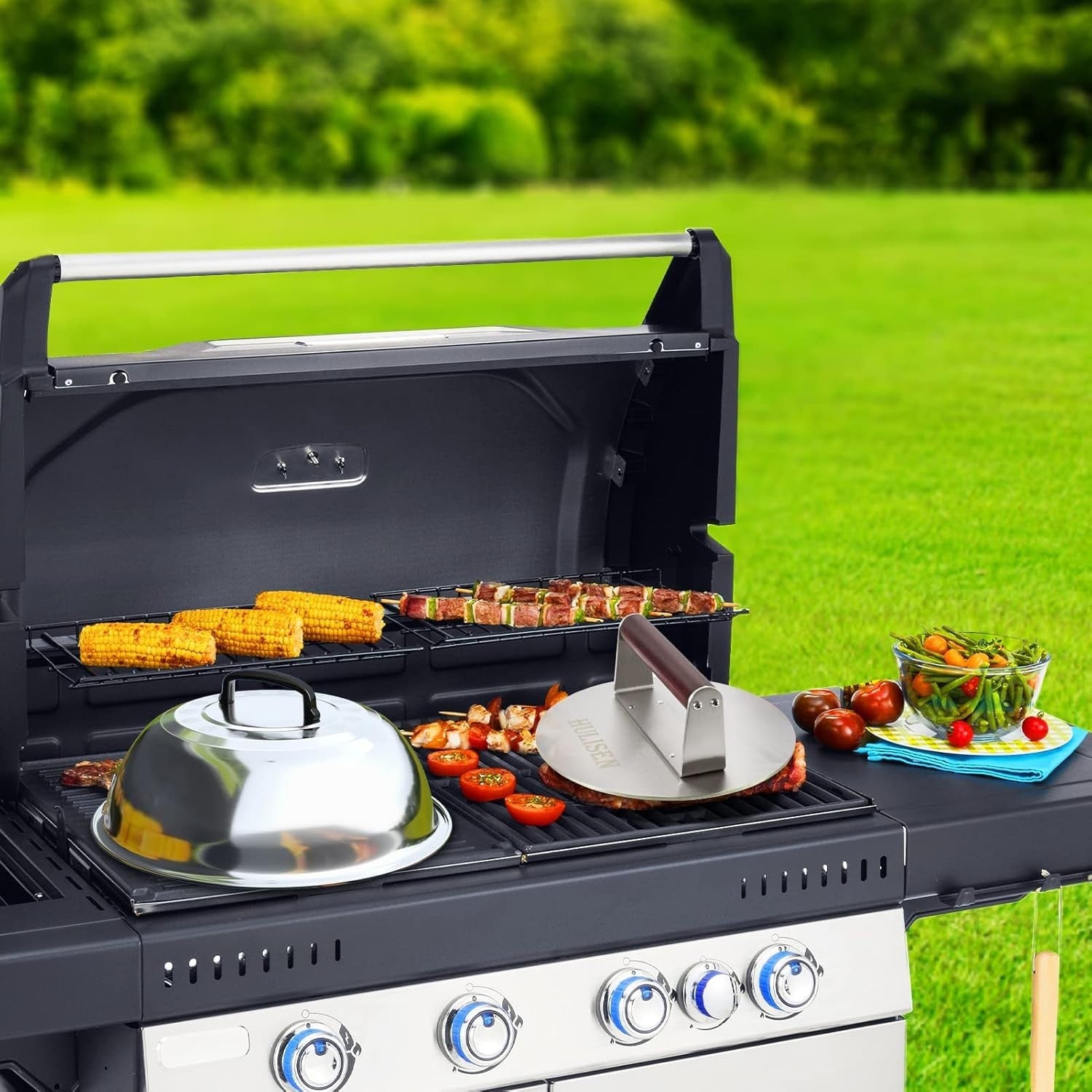 BBQ Essential: Heavy-Duty Stainless Steel Burger Press & Melting Dome 12-Inch