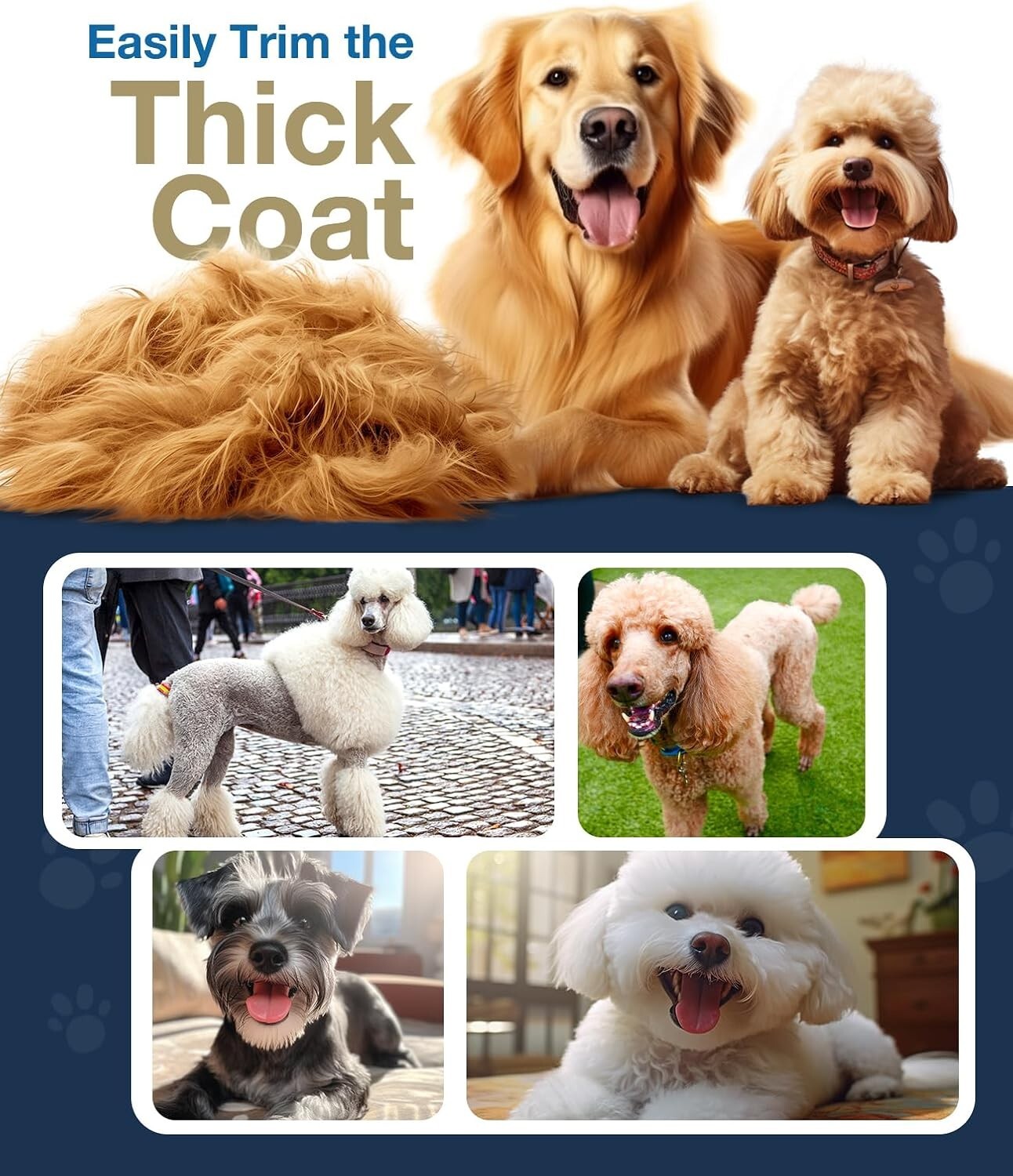 Rechargeable Waterproof Dog Clippers for Easy Grooming - 10 Detachable Combs