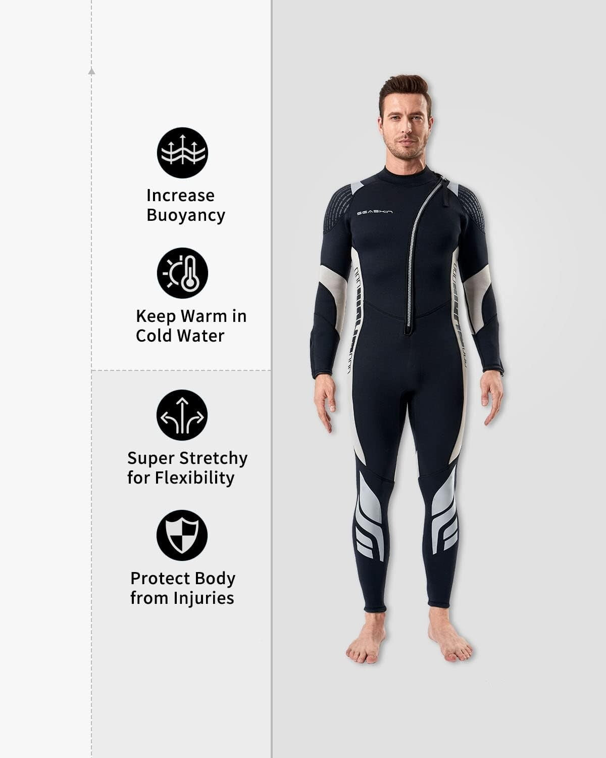 Durable Long Sleeve 3mm Wetsuit with Front Zip - Men’s Water Sport Essential