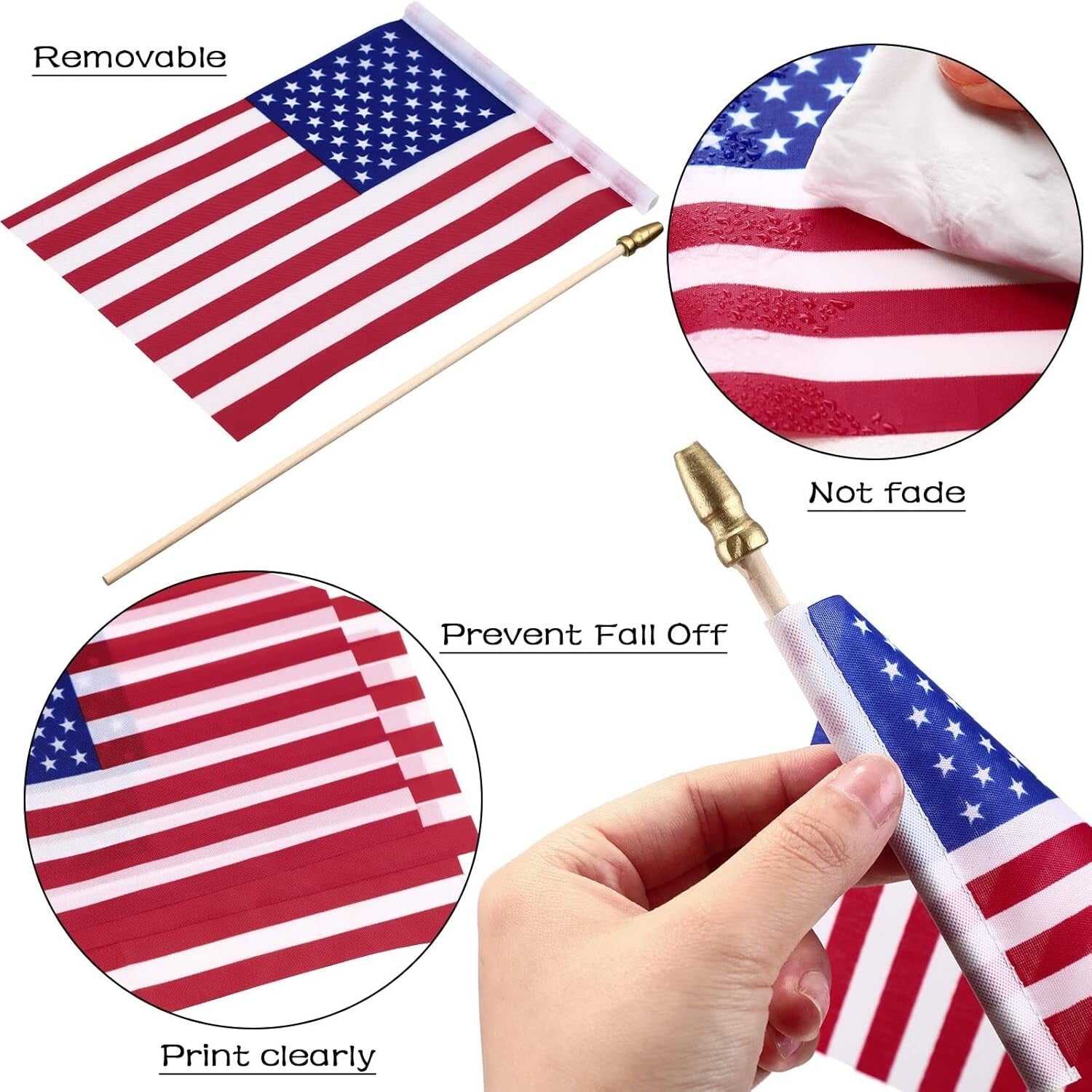 100 Mini American Flags on Sticks - Safe & Durable for Events & Celebrations