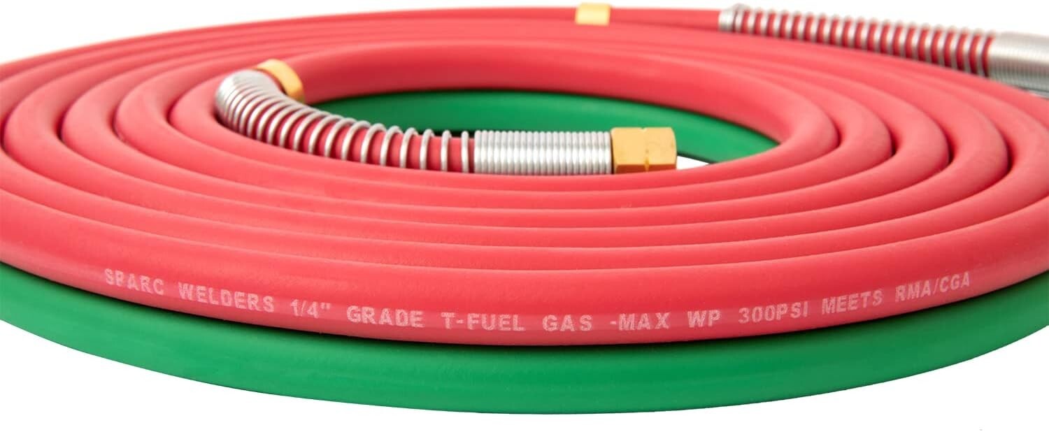 1-Year Warranty Oxy Acetylene 1/4" Hose Set with B Fittings & Strain Relief