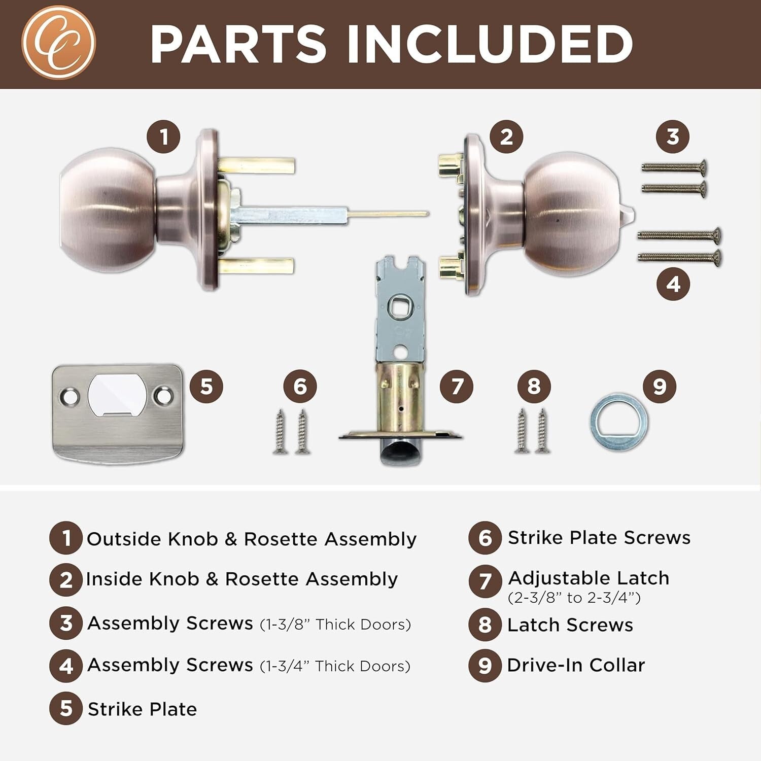 Robust Satin Stainless Privacy Door Knob Set - Keyless & Easy to Install, 6-Pack
