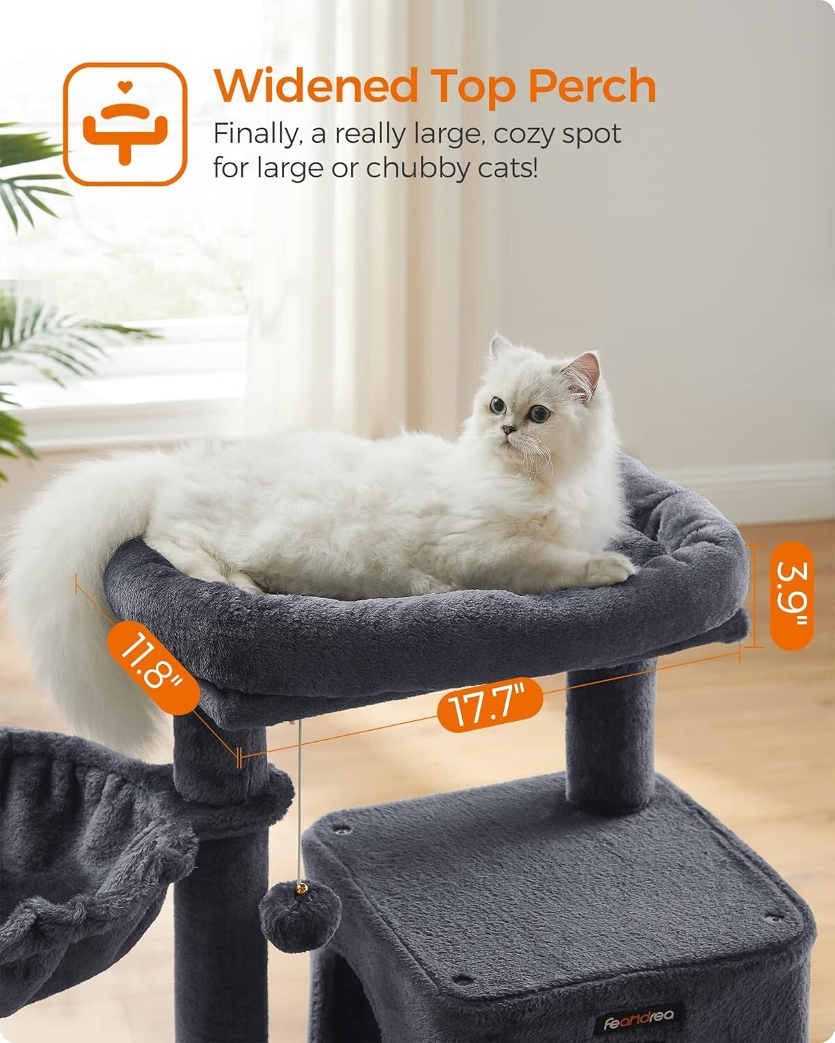 37.8-Inch Multi-Level Cat Tower with Scratching Ramp for Large Cats & Kittens